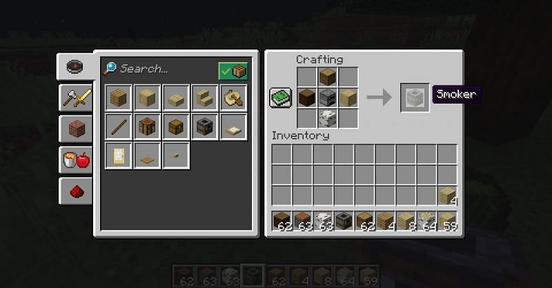 The crafting recipe for a smoker in Minecraft. (Image via Minecraft)