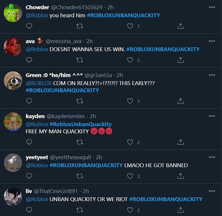 FreeQuackity trends on Twitter after Roblox bans popular streamer - Dexerto