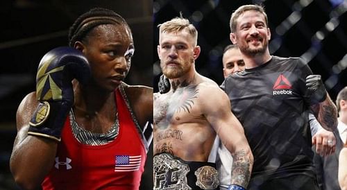 Claressa Shields (left); Conor McGregor (center); John Kavanagh (right)