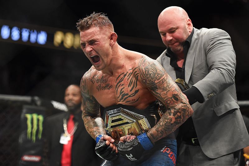 Dustin Poirier winning the lightweight championship after defeating Max Holloway at UFC 236