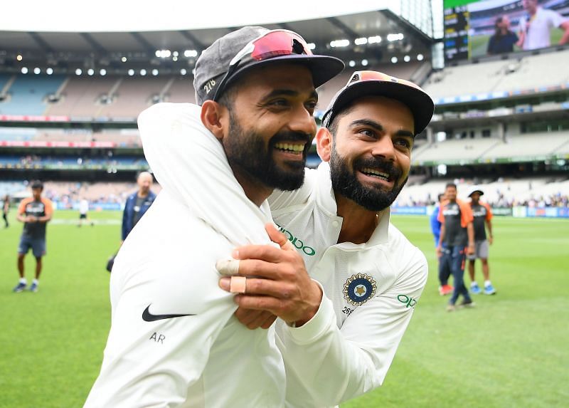 Virat Kohli (R) and Ajinkya Rahane (L) after India beat Australia 2-1 in 2018-19
