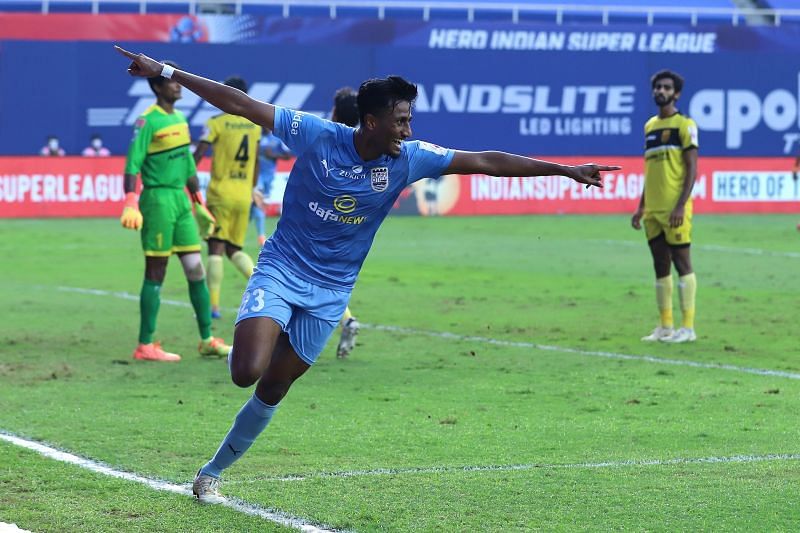 Vignesh Dakshinamurthy&#039;s goal was the only shot on target in the first half (Image courtesy: ISL)
