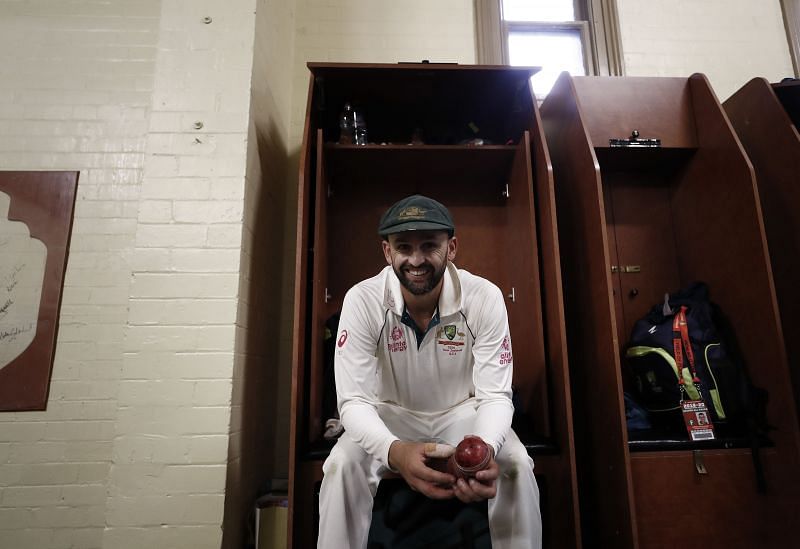 Nathan Lyon celebrates after the Australia v New Zealand Test series
