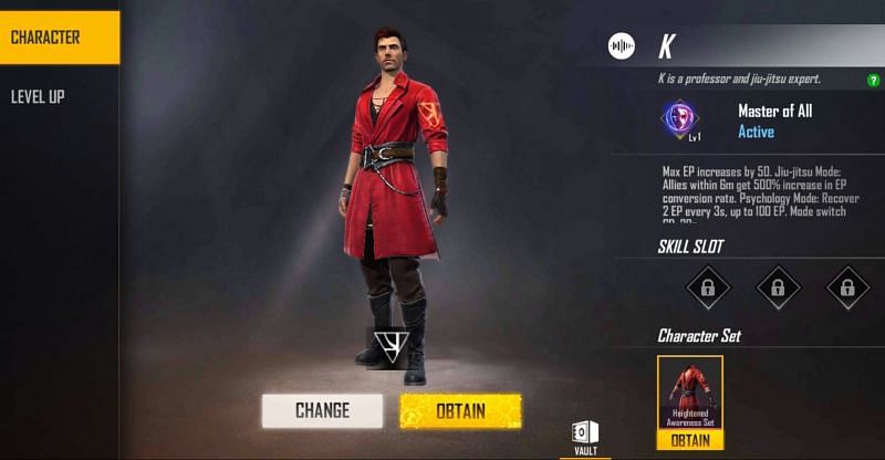 k character photo and ability in Free Fire