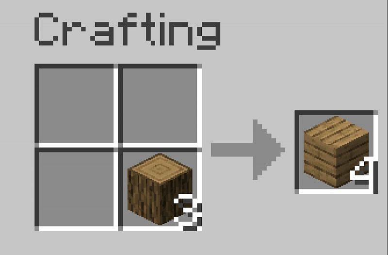 To make wooden planks place the logs that were collected into one of the slots in crafting table