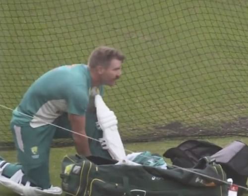 David Warner in the nets. Pic: cricket.com.au/Twitter