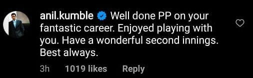 Anil Kumble&#039;s comment on Parthiv Patel&#039;s post