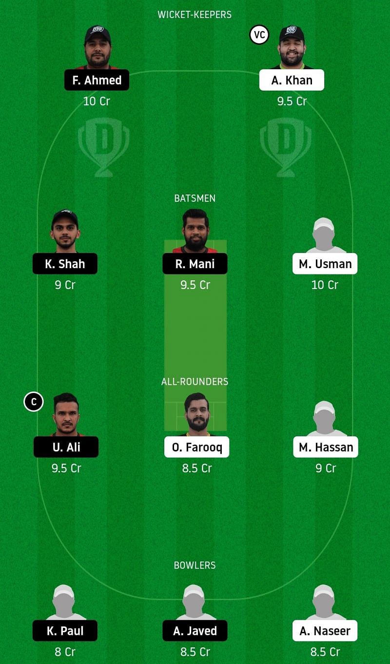 Dream11 Team for Dubai vs Sharjah - Emirates D20.