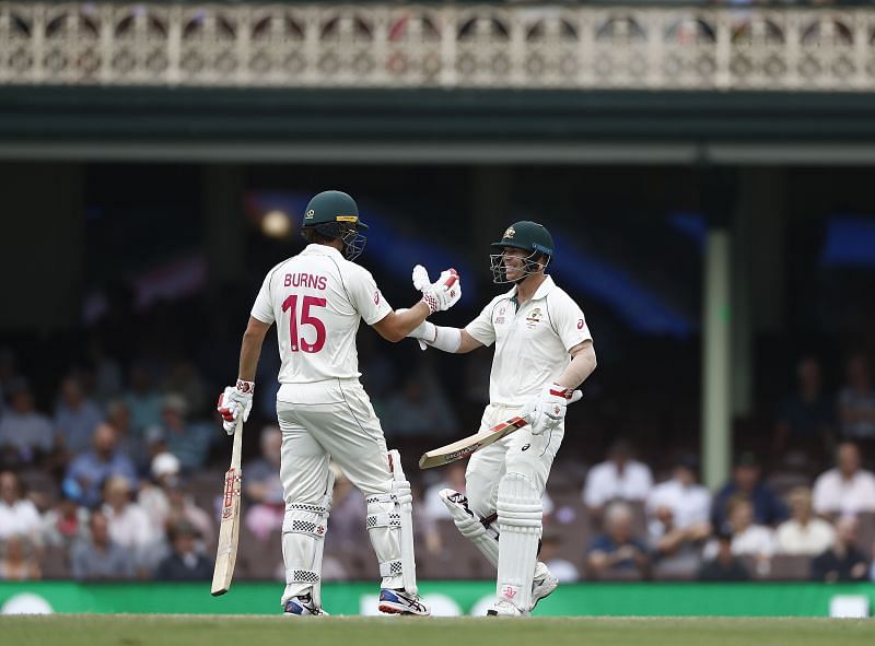 Joe Burns (L) and David Warner (R) during the Sydney Test against New Zealand in January this year