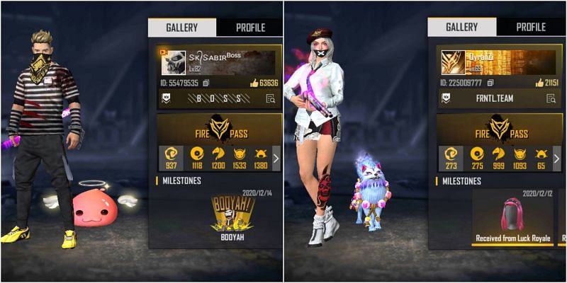 Free Fire IDs of SK Sabir Boss and Frontal Gaming