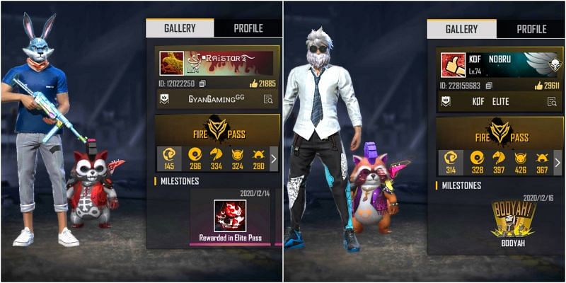 Free Fire IDs of Nobru and Raistar&nbsp;