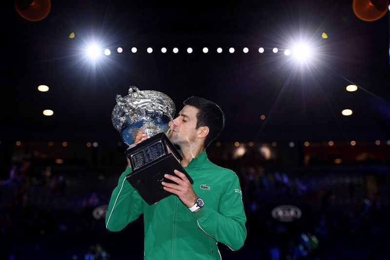 Novak Djokovic with his 2020 Australian Open crown