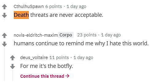 Quite a few people condemned the death threats that were received by Kallie Plagge (Image via r/cyberpunkgame, Reddit)