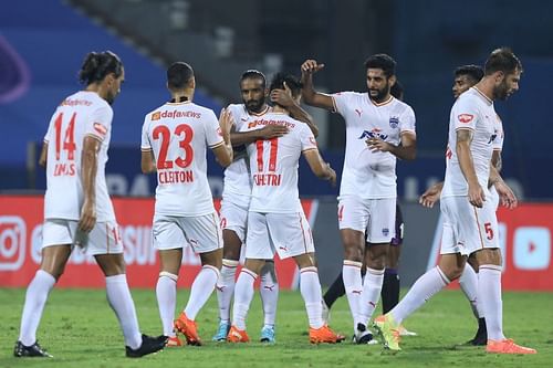 Bengaluru FC players during an ISL 2020-21 match (Image Courtesy: ISL Media)