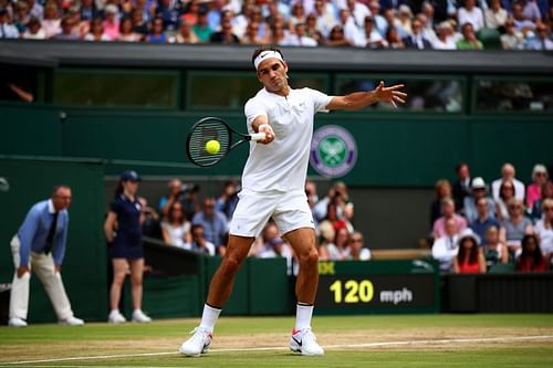 Roger Federer in action at Wimbledon in 2017