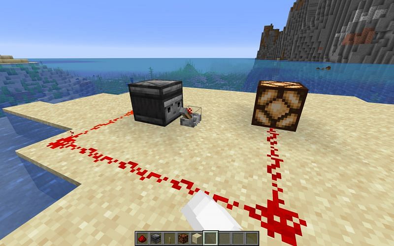 The observer block detects each time the lever is switched, sending a signal down the redstone (Image via Minecraft)