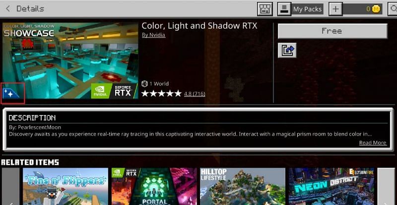 Ray Tracing content on the Minecraft Marketplace can be identified by the blue icon. (Image via help.minecraft.net)