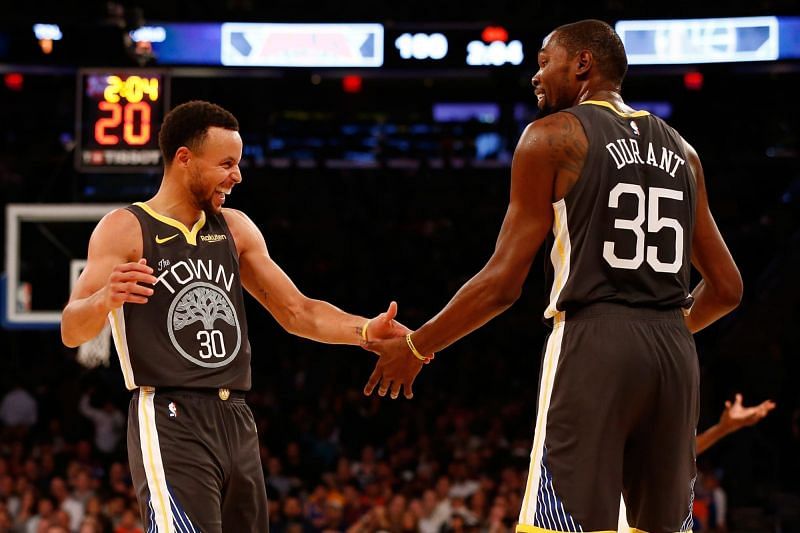 Stephen Curry and Kevin Durant as teammates in the Golden State Warriors
