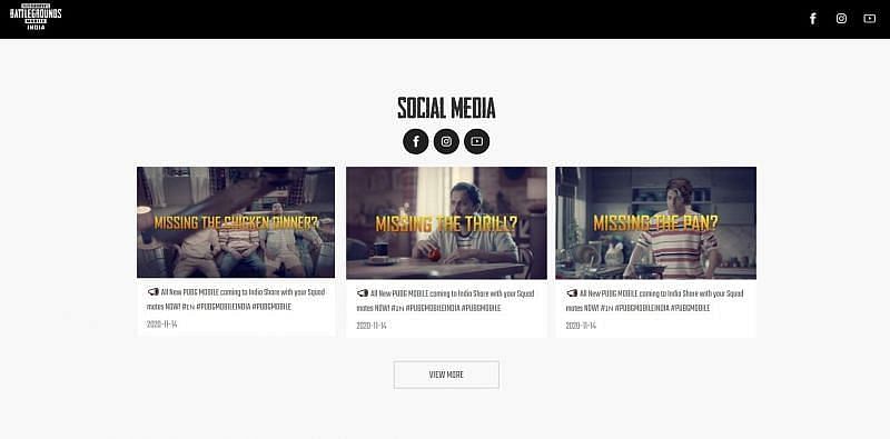 The social media section of the official website