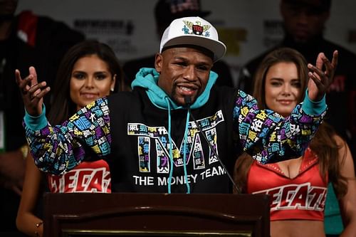 Floyd Mayweather Jr. speaks during a post-fight news conference