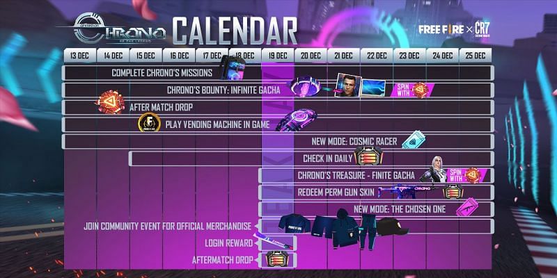 The calendar of Operation Chrono (Image via Garena Free Fire / Facebook)