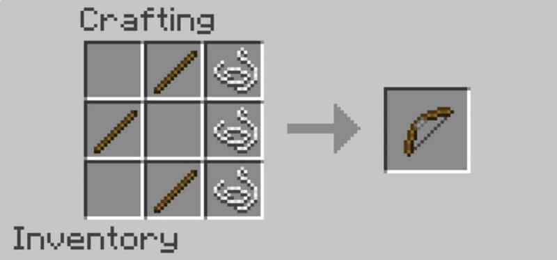 The recipe to craft a bow in Minecraft (Image via Minecraft)