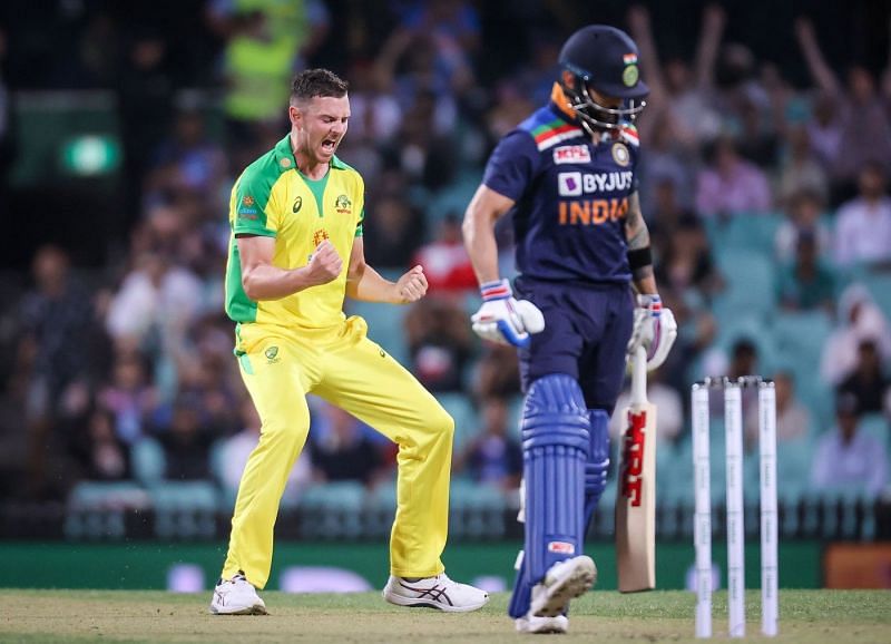 Josh Hazlewood has picked up Virat Kohli&#039;s wicket in 4 consecutive ODIs between India and Australia