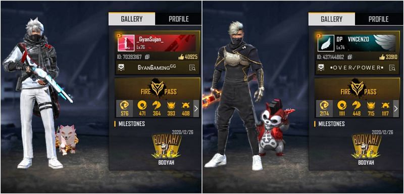 The Free Fire IDs of both YouTubers