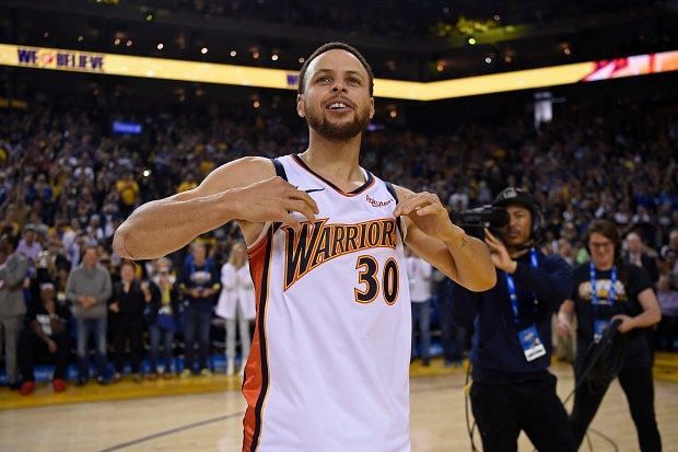 Stephen Curry with the old &#039;We Believe&#039; jersey in 2019