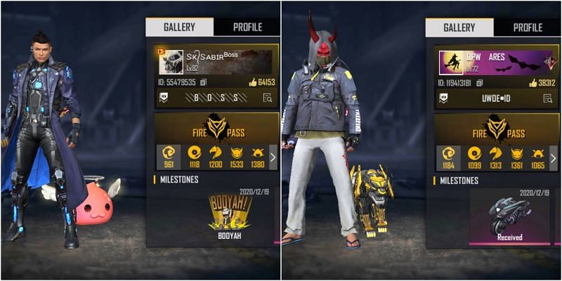 Free Fire IDs of SK Sabir Boss and BUDI01 Gaming