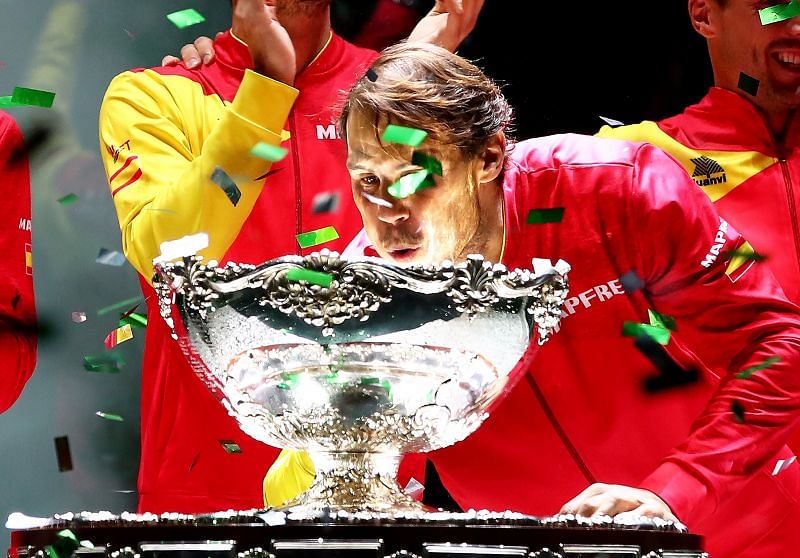 Rafael Nadal celebrates after winning the 2019 Davis Cup with Spain
