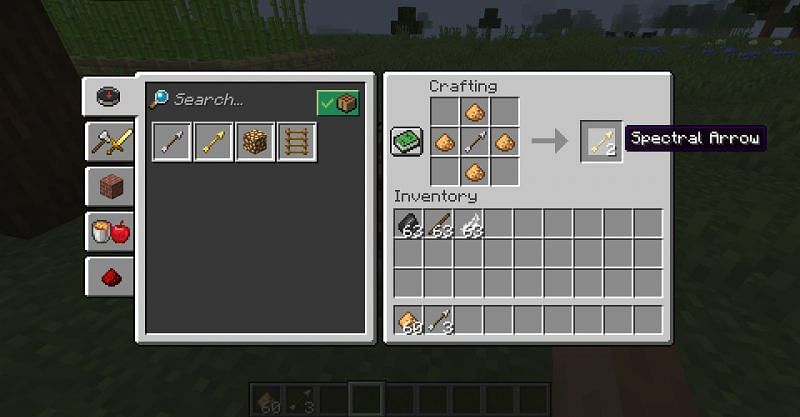 The crafting recipe for spectral arrows in Minecraft. (Image via Minecraft)