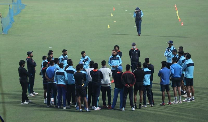 The Bengal team in a huddle at the Eden Gardens. (Image Credits: CAB)