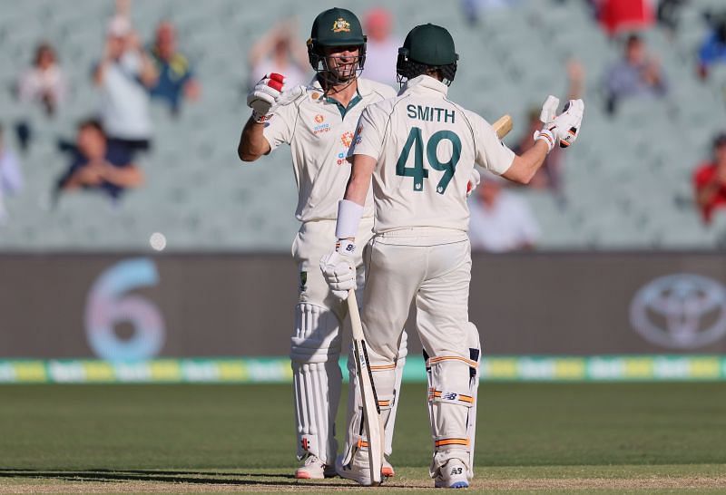 Steve Smith (R) celebrating with Joe Burns (L) after the latter hit the winning runs