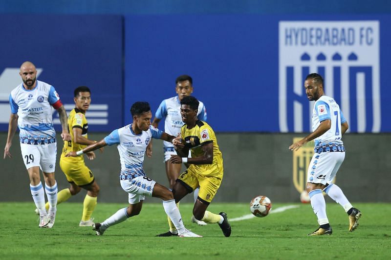 Despite missing three foreigners, Hyderabad FC&#039;s young players stood tall against Jamshedpur FC. (Courtesy: ISL)
