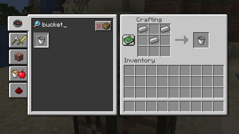 Minecraft players can craft a bucket by combining three iron ingots at a crafting table (Image via Minecraft.net)