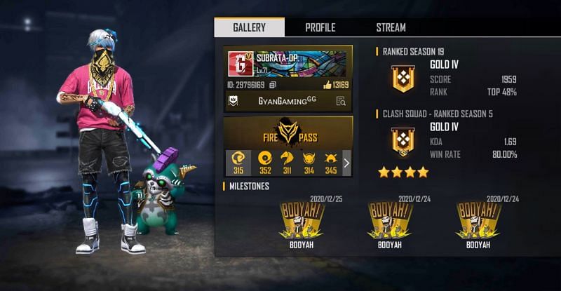 Gaming Subrata&#039;s Free Fire ID and stats