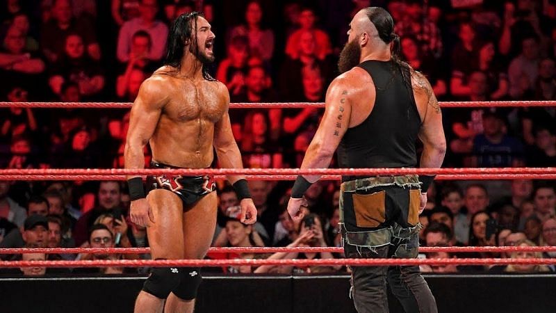 Drew McIntyre facing Braun Strowman during an episode of RAW