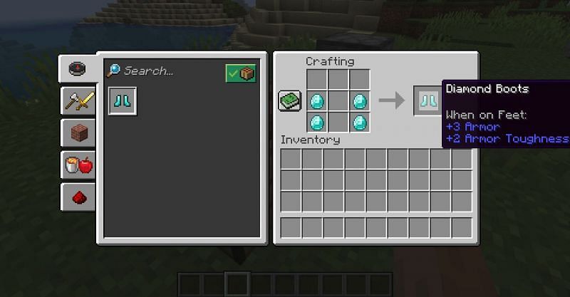The crafting recipe for diamond boots in Minecraft. (Image via Minecraft)