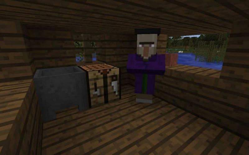 A cauldron inside of a swamp hut in Minecraft Bedrock Edition. (Image via minecraftseedhq.com)