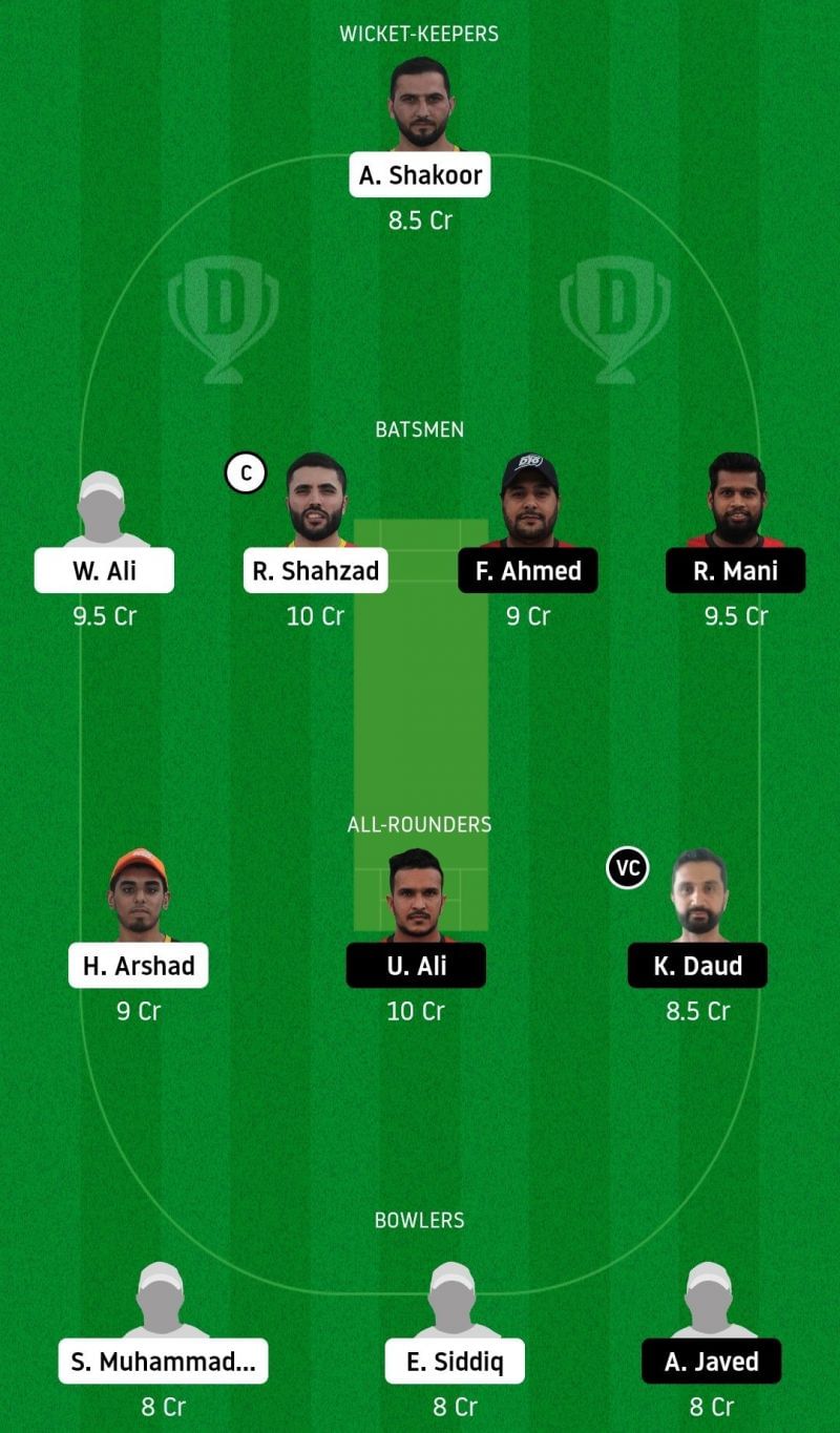 Dream11 Team for Ajman vs Sharjah - Emirates D20.