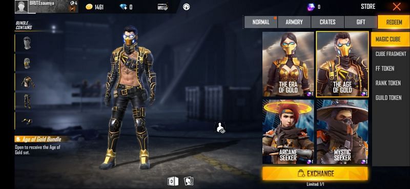 The Age of Gold costume bundle set in Free Fire