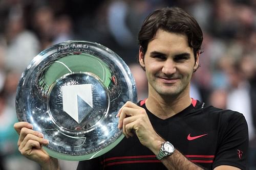 Roger Federer after winning the ABN AMRO World Tennis Tournament in Rotterdam in 2012