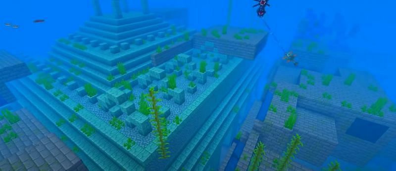 An Ocean Monument and Stronghold that were generated mixed together in Minecraft (Image via Minecraft &amp; Chill/YouTube)