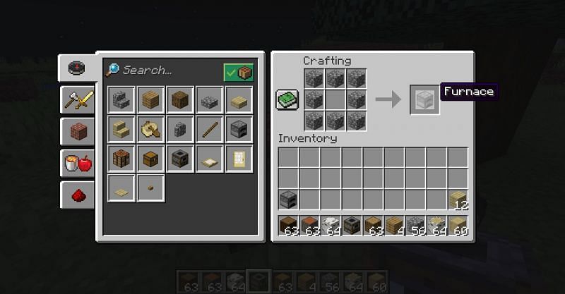La receta de elaboración de un horno en Minecraft.  (Imagen a través de Minecraft)