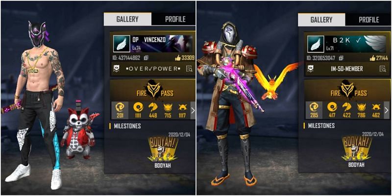 Free Fire IDs of OP Vincenzo and B2K