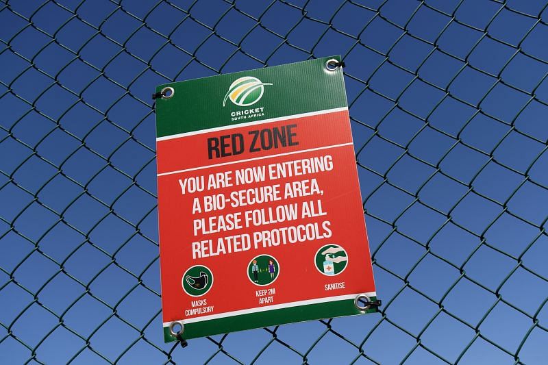 A COVID-19 red zone board for England&#039;s tour of South Africa.
