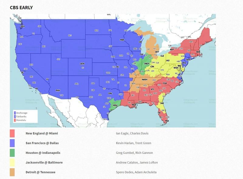 Week 15 CBS Early Coverage Map--Source: 506sports.com