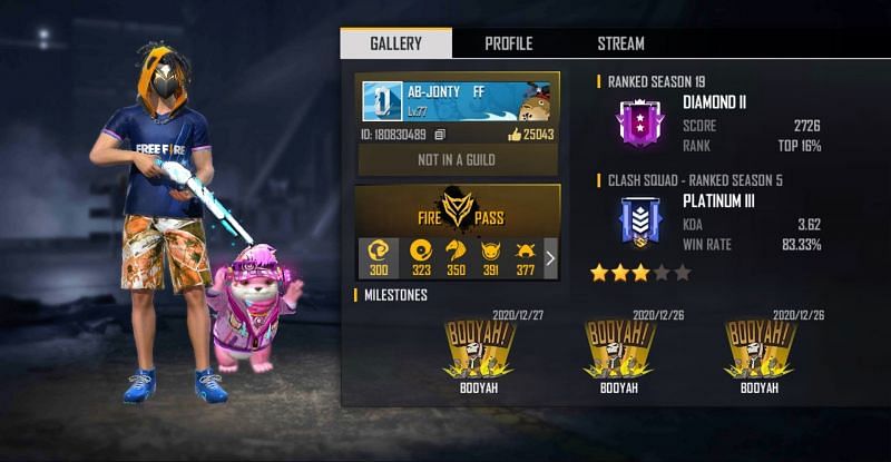 Jonty Gaming's in-game Free Fire ID, stats, country, and more