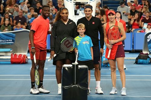 Frances Tiafoe , Serena Williams, Roger Federer and Belinda Bencic at the 2019 Hopman Cup